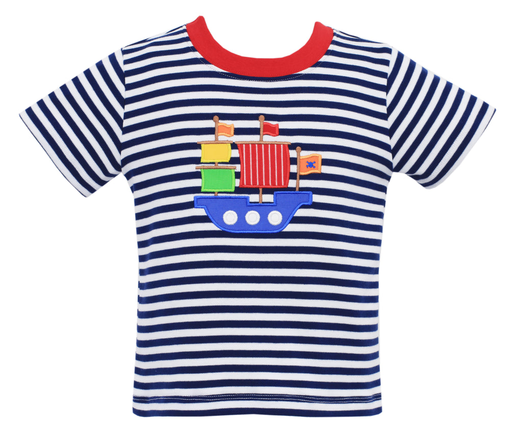 Navy Blue Striped Pirate Ship T-shirt