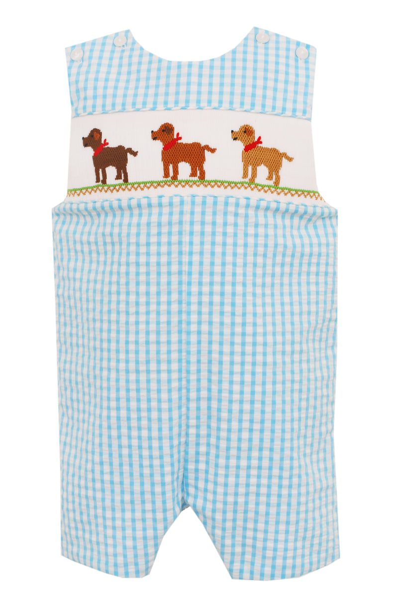 Puppies Turquoise Seersucker Check Jon Jon
