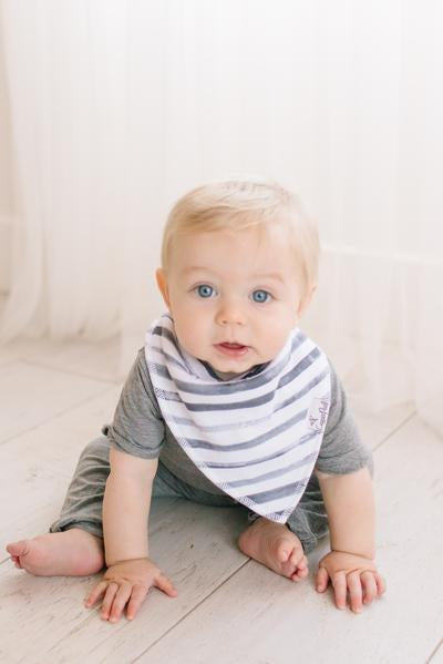 Noah - Grey Watercolor Stripes Bandana Bib
