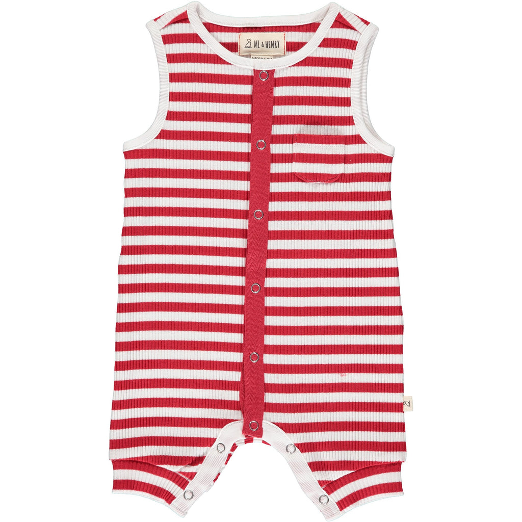 Red & White Ribbed Playsuit