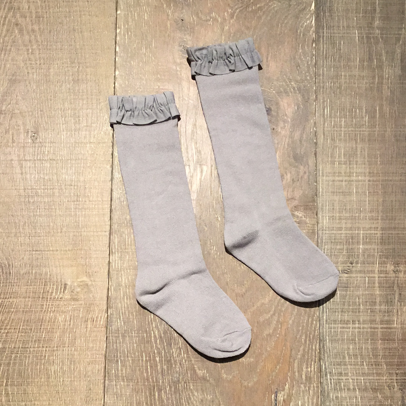 Gray Knee High Ruffle Socks
