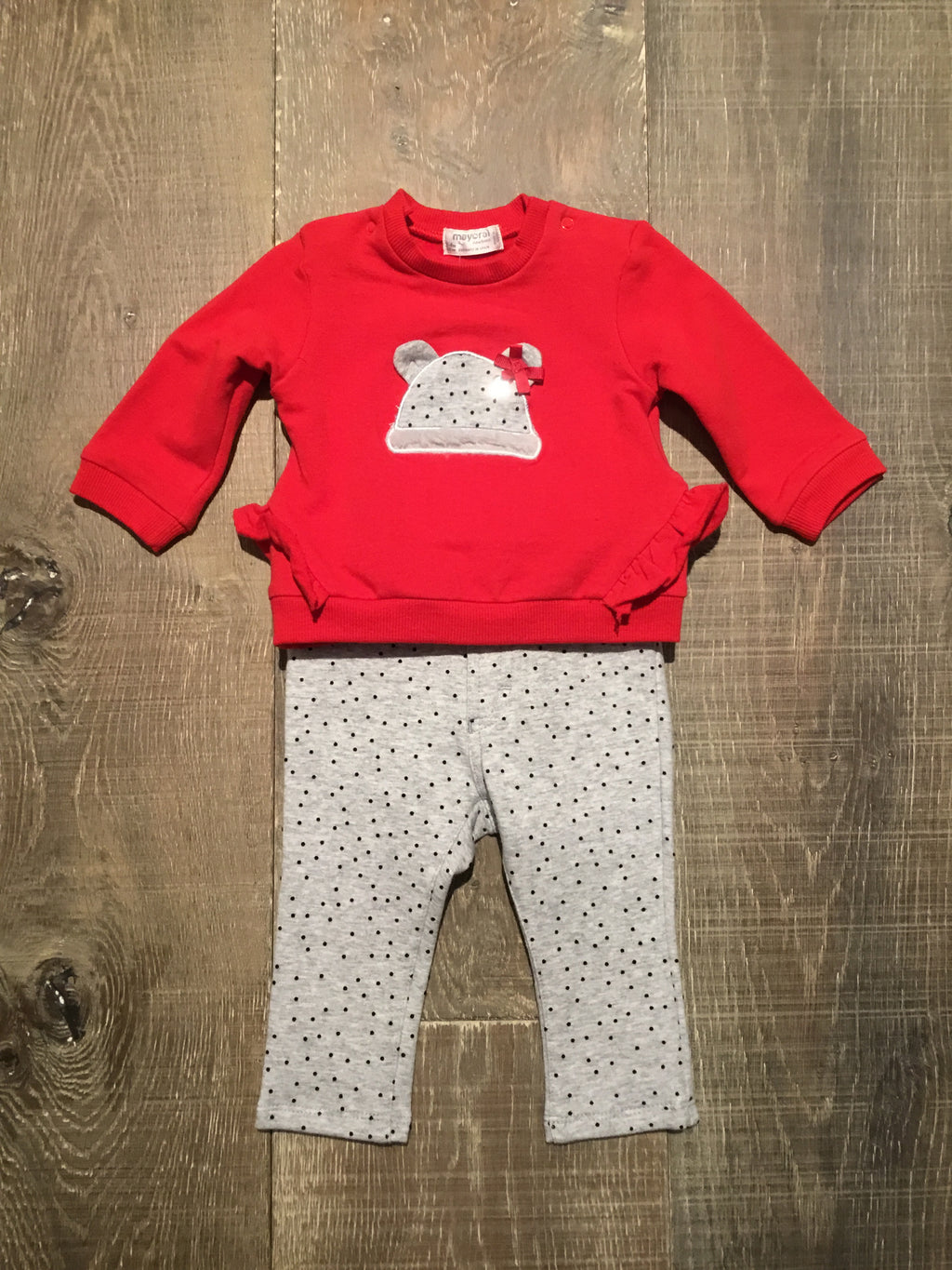 Red Ruffle Pullover & Grey Dotted Jeggings
