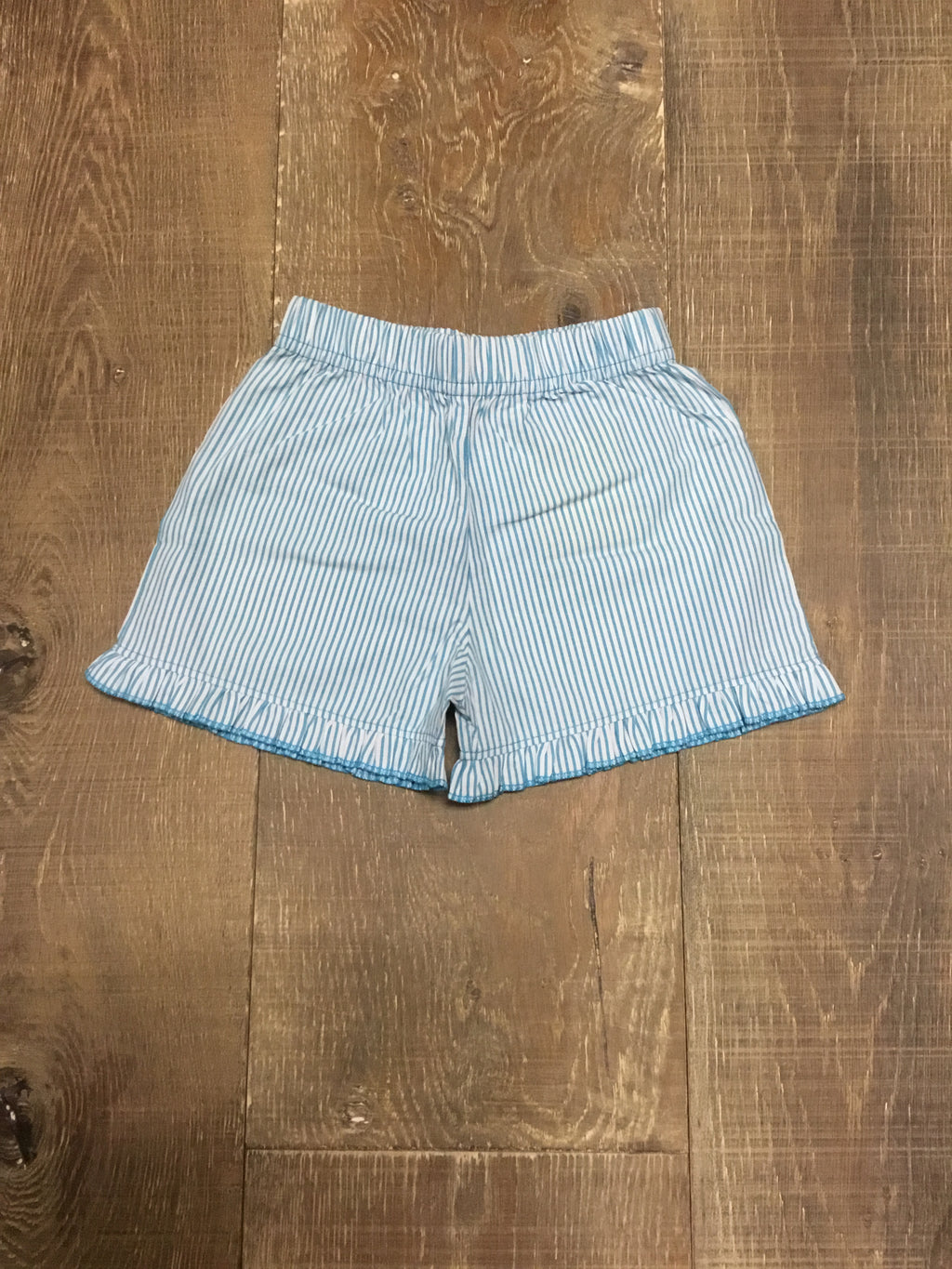 Turquoise Ruffle Seersucker Stripe Shorts