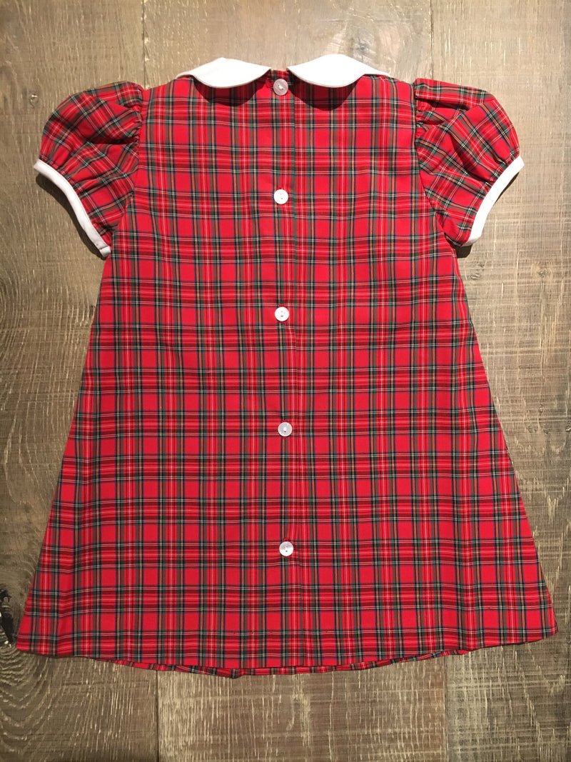 Red Plaid Dress with Scallop Collar