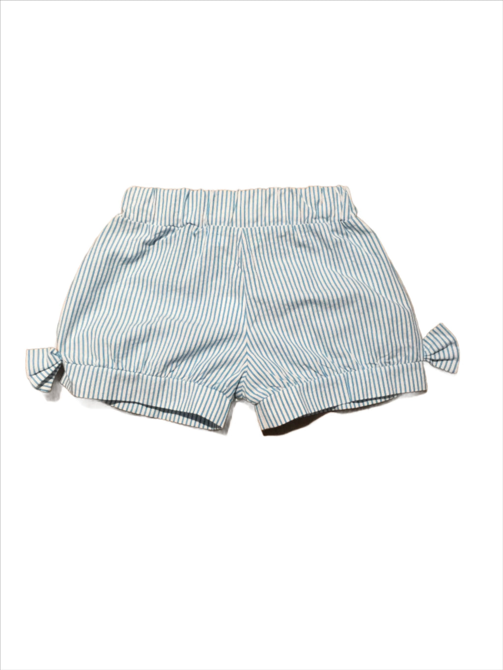 Turquoise & White Seersucker Bow Shorts
