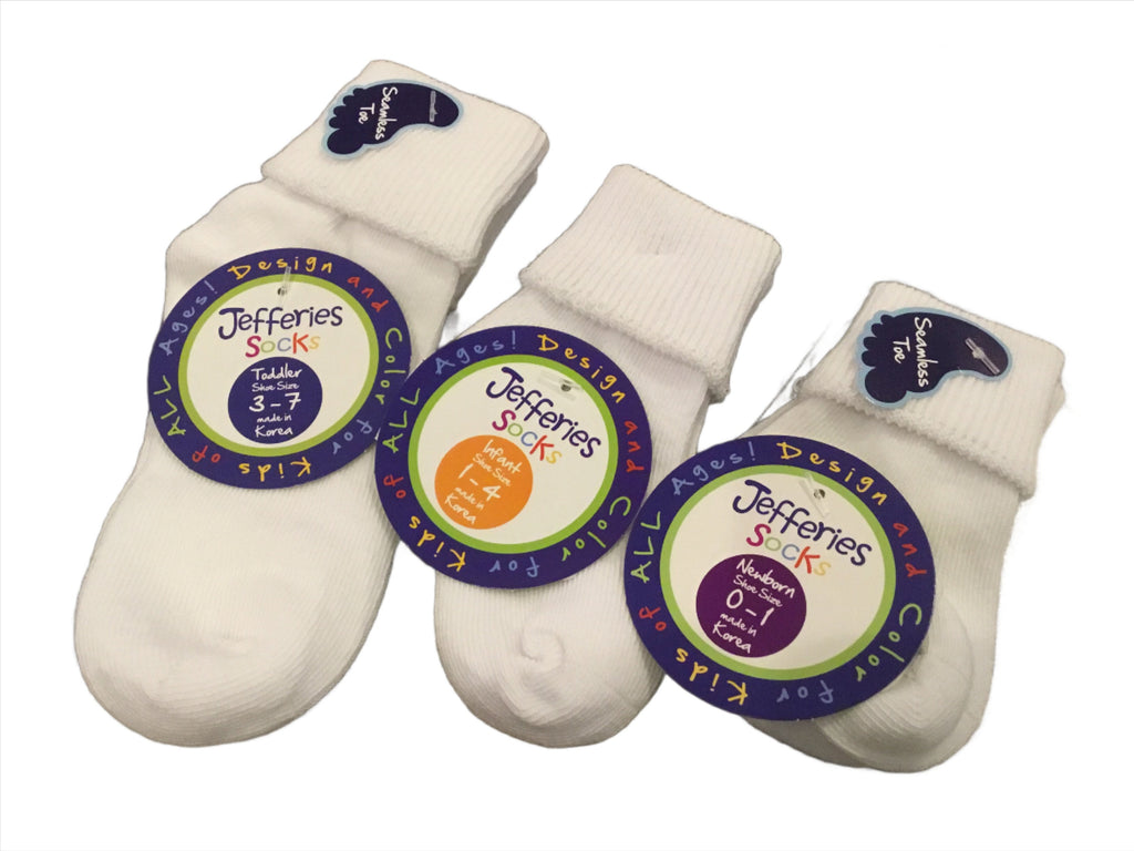 White Seamless Turn Cuff Socks (Newborn - Toddler)