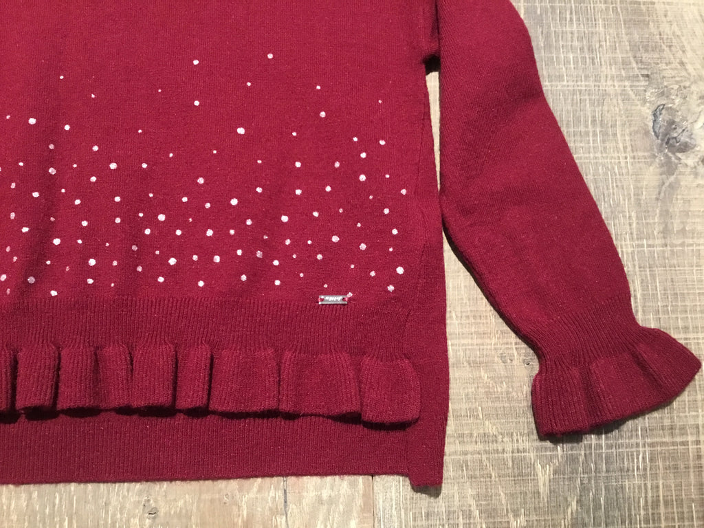 Dark Red Ruffle Sparkle Sweater