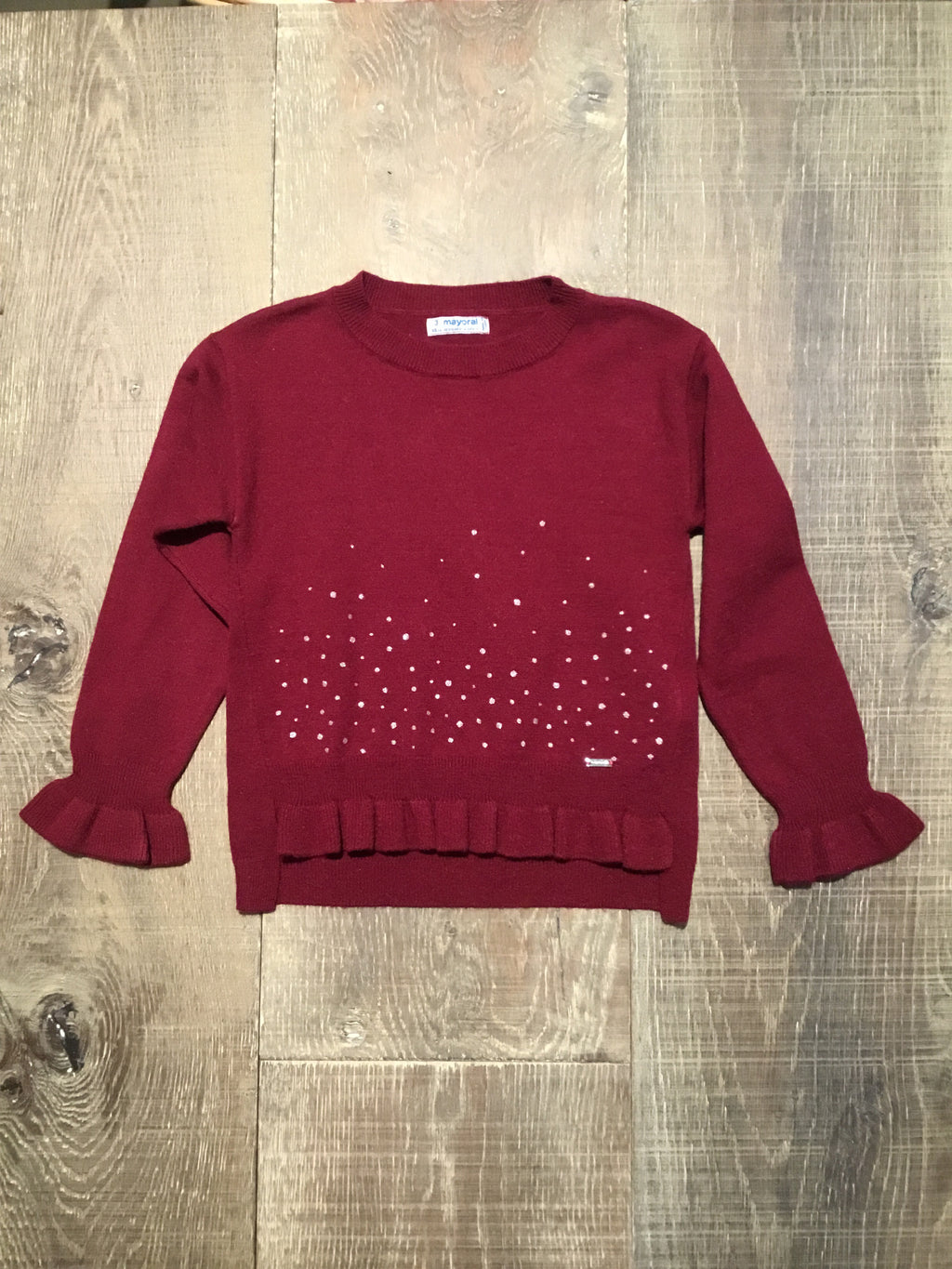 Dark Red Ruffle Sparkle Sweater
