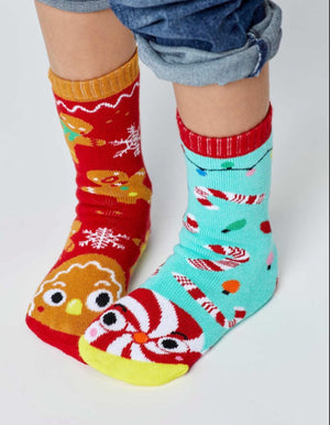Gingerbread & Candy Cane Pals Mismatched Socks