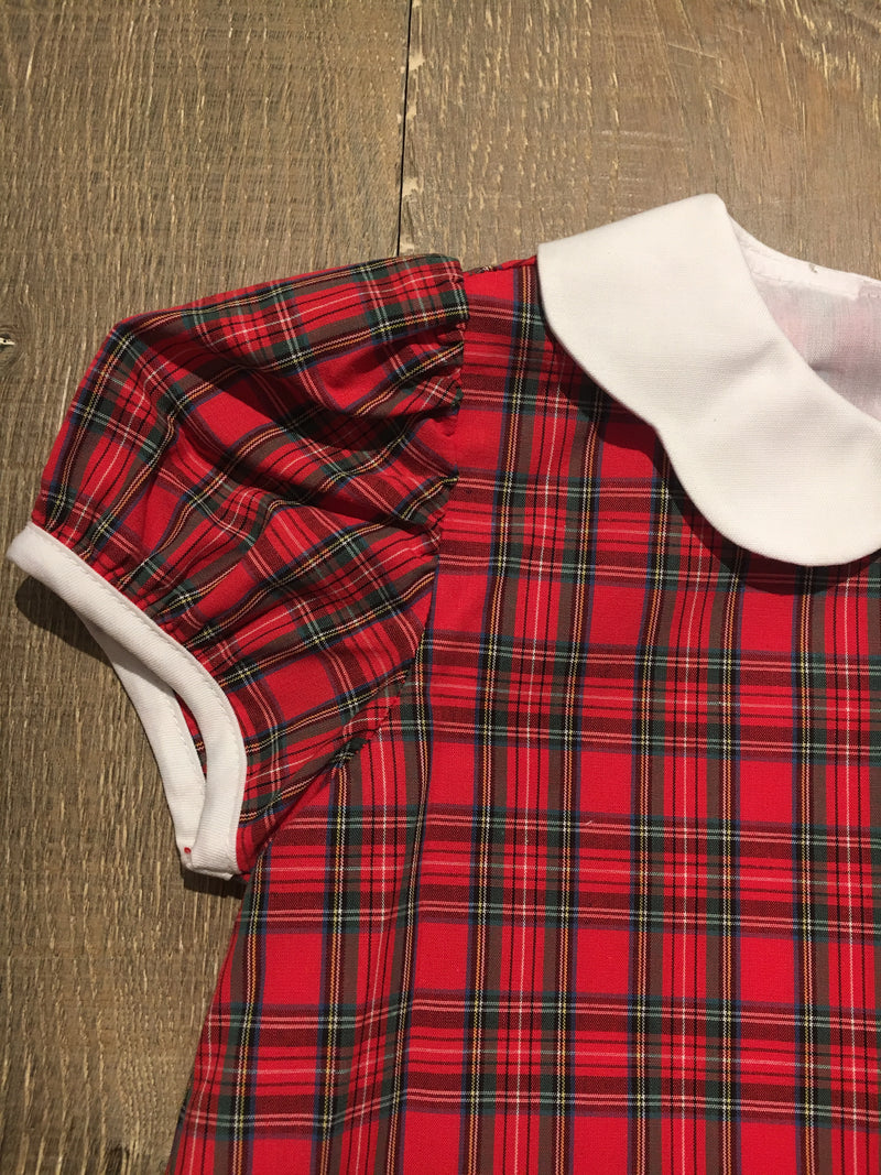 Red Plaid Dress with Scallop Collar