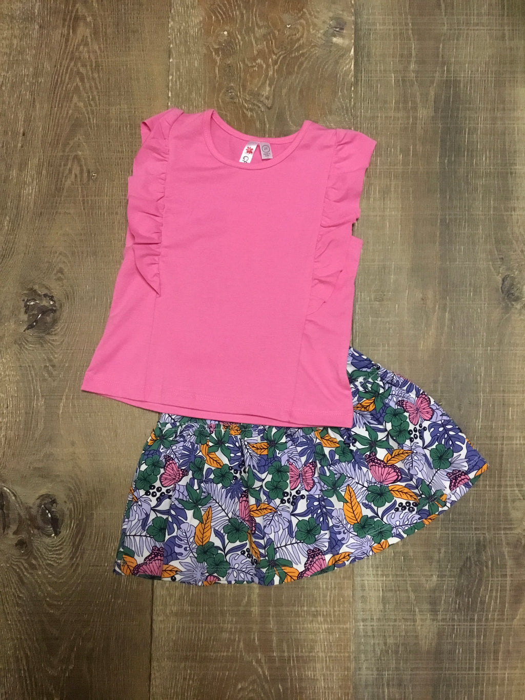 Pink Ruffle Top & Tropical Skort Set