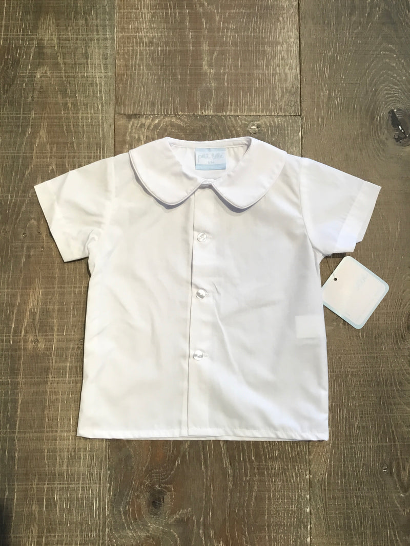 White Short Sleeve Shirt with White Piping Collar