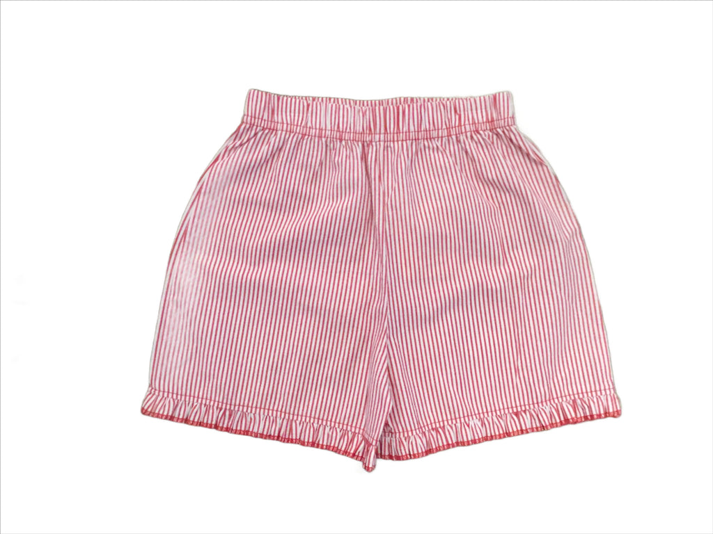 Red Ruffle Seersucker Stripe Shorts