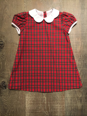 Red Plaid Dress with Scallop Collar