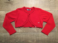 Red Knit Cardigan with Scalloped Trim