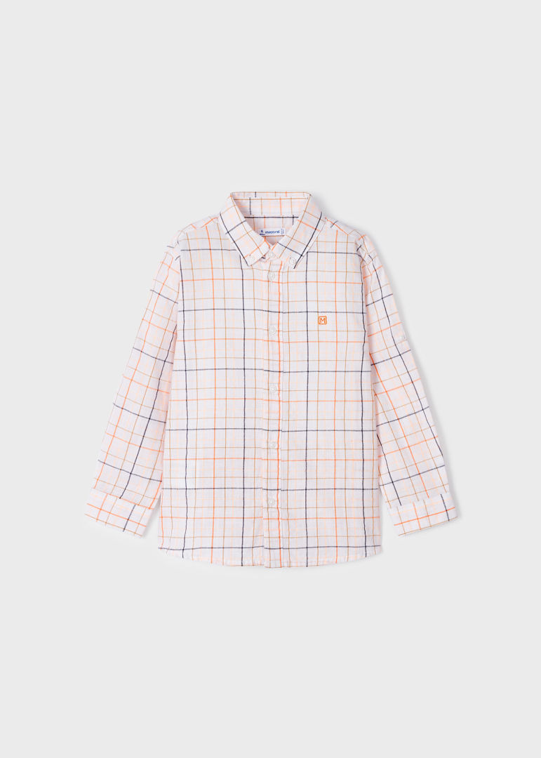 Pomelo Plaid Printed Long Sleeve Sustainable Cotton Shirt Boy