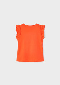 Orange Sleeveless Blouse with Embroidered Motif