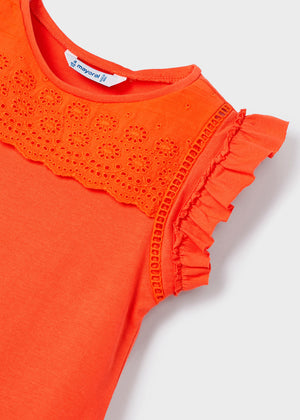 Orange Sleeveless Blouse with Embroidered Motif