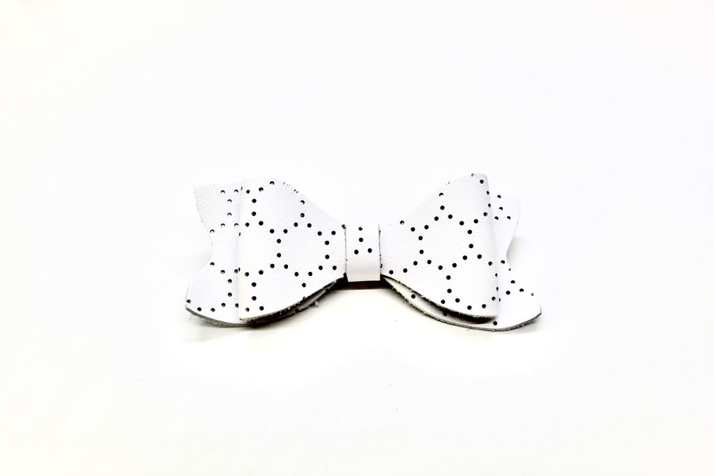 Perforated White Leather Hair Clip