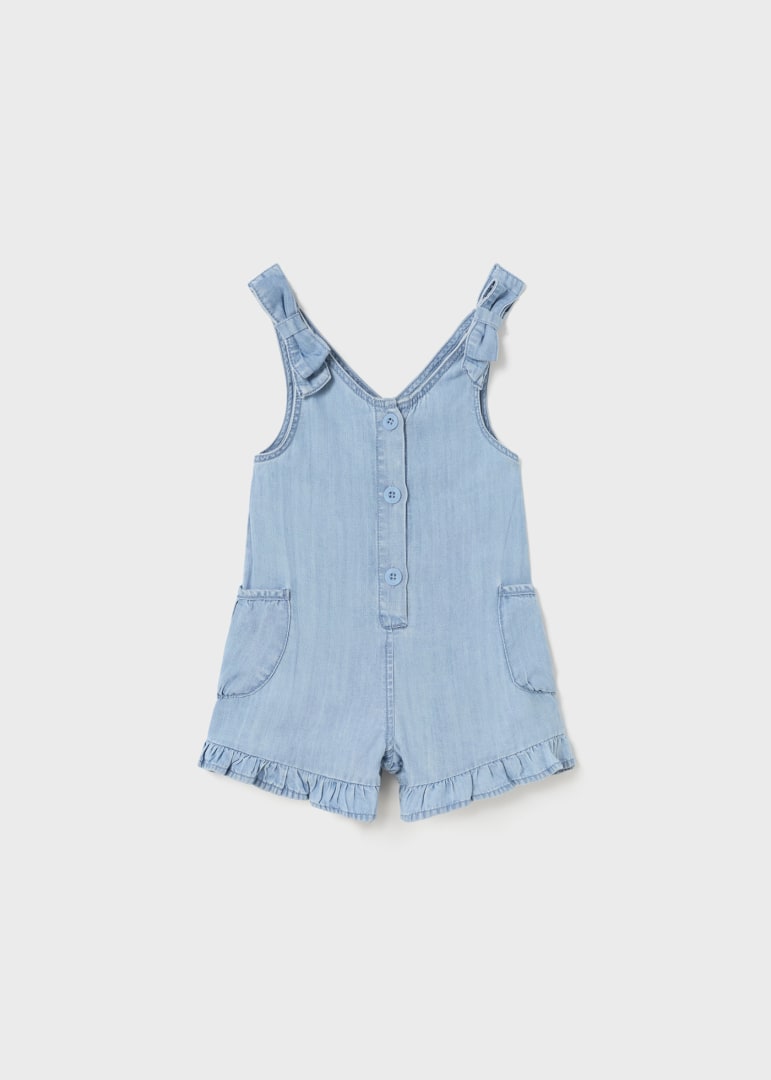 Light Denim TENCEL™ Lyocell Romper Baby Ruffle Bubble